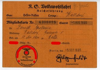 Mitgliedskarte Volkswohlfahrt, datiert 1935
