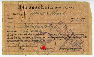 Bezugschein, gültig zum Einkauf in Frankreich und Belgien, datiert 1941