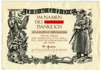 Spendenurkunde für die Sammlung von Wintersachen für die Front, Weihnachten 1941, DIN A5