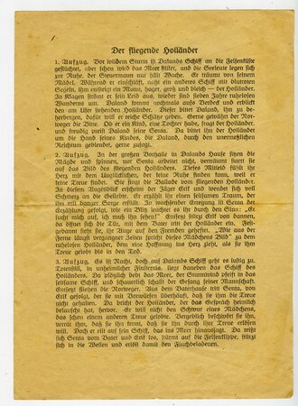 Programmblatt "Der fliegende Holländer", Opernhaus Chemnitz, "Verdunkle sorgfältig - Licht ist das sicherste Bombenziel!"