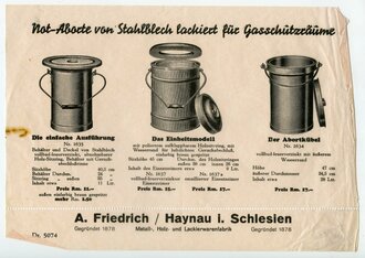 Werbeblatt "Not-Aborte von Stahlblech lackiert für Gasschutzräume" DIN A5
