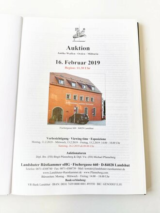 "Landshuter Rüstkammer oHG" - Internationale Auktion 16. Februar 2019 - Antike Waffen & Rüstungen Militaria & Orden, 260 Seiten, gebraucht, DIN A4