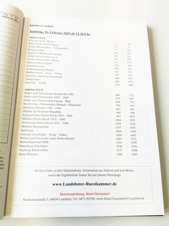 "Landshuter Rüstkammer oHG" - Internationale Auktion 16. Februar 2019 - Antike Waffen & Rüstungen Militaria & Orden, 260 Seiten, gebraucht, DIN A4