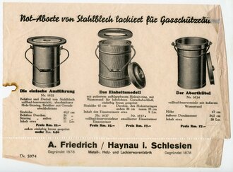 Werbeblatt "Not-Aborte von Stahlblech lackiert für Gasschutzräume", DIN A5