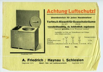 Werbeblatt "Achtung Luftschutz - Torfmull-Klosett...