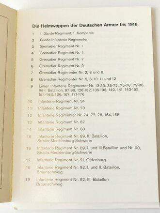 "Die Militaria-Sammlung Nr. 1 - Die Helmwappen der Deutschen Armee bis 1918", ca 100 Seiten, gebraucht, DIN A5, einige Seiten lösen sich