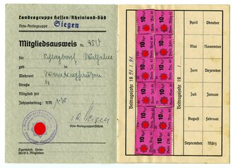 Reichsluftschutzbund Siegen , Mitgliedsausweis Nr. 450,...