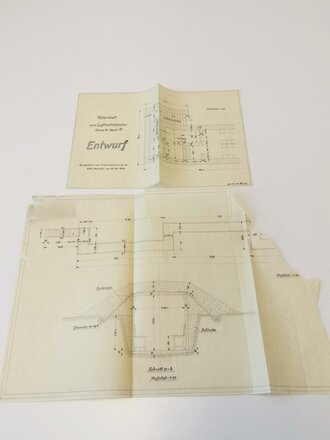 Entwurf Tekturblatt zum Luftschutzkeller, gefaltet, DIN...
