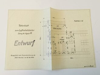 Entwurf Tekturblatt zum Luftschutzkeller, gefaltet, DIN A4 + DIN A3
