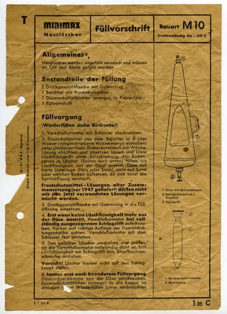 Werbeblatt "Minimax Nasslöscher" - Füllvorschrift, DIN A5