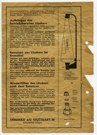 Werbeblatt "Minimax Nasslöscher" - Füllvorschrift, DIN A5