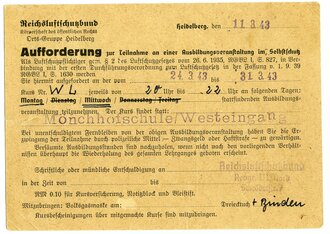 Aufforderung zur Teilnahme an einer Ausbildugsveranstaltung im Selbstschutz, Heidelberg  datiert 1943