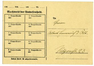 Einberufung zu einer Ausbildungsveranstaltung im Selbstschutz, datiert 1940