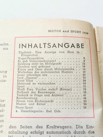 "Motor und Sport" - 20. August 1939 - Heft 34, 54 Seiten, gebraucht, DIN A4