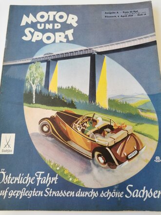 "Motor und Sport" - 2 April 1939 - Heft 14 - Österliche Fahrt auf gepflegten Strassen durch schöne Sachsen, 58 Seiten, gebraucht, DIN A4