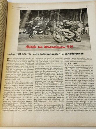 "Motor und Sport" - 16 April 1939 - Befreites Sudetenland herliches Reiseland - Heft 16, 58 Seiten, gebraucht, DIN A4