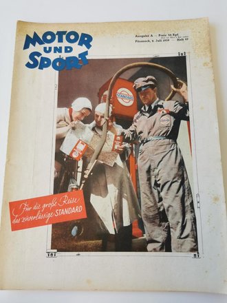 "Motor und Sport" - 2 Juli 1939 - Für die große Reise das zuverlässige Standard - Heft 27, 58 Seiten, gebraucht, DIN A4
