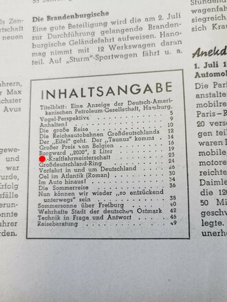 "Motor und Sport" - 2 Juli 1939 - Für die große Reise das zuverlässige Standard - Heft 27, 58 Seiten, gebraucht, DIN A4