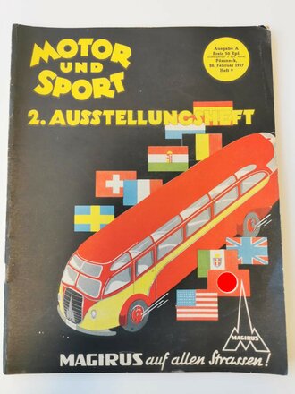 "Motor und Sport" - 28 Februar 1937 - 2. Ausstellungsheft - Heft 9, 100 Seiten, gebraucht, DIN A4