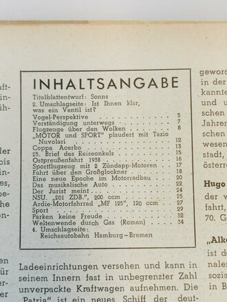 "Motor und Sport" - 21. August 1938 - Heft 34, 50 Seiten, gebraucht, DIN A4