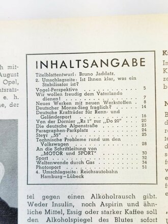 "Motor und Sport" - 11. September 1938 - Heft 37, 50 Seiten, gebraucht, DIN A4