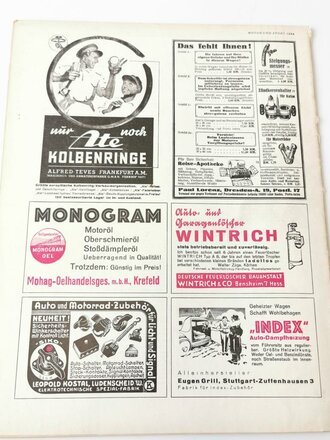 "Motor und Sport" - 21. Januar 1934 - Heft 3, 38 Seiten, gebraucht, DIN A4