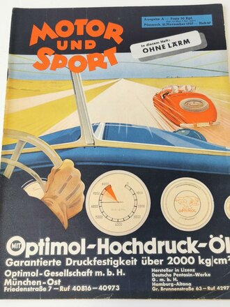 "Motor und Sport" - 21. November 1937 - Heft 47, 42 Seiten, gebraucht, DIN A4