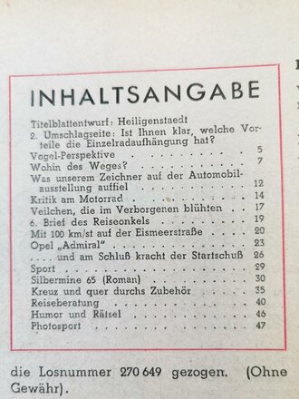 "Motor und Sport" - 13.März 1938 - Heft 11, 46 Seiten, gebraucht, DIN A4