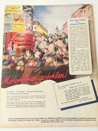 "Motor und Sport" - 13.Februar 1938 - Heft 7, 42 Seiten, gebraucht, DIN A4