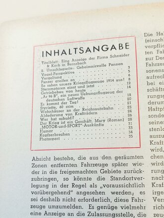 "Motor und Sport" - 30.Juni 1940 - Heft 26, 34 Seiten, gebraucht, DIN A4
