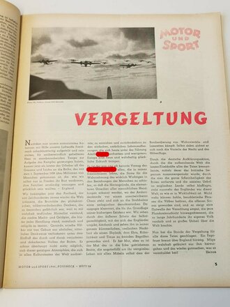 "Motor und Sport" - 30.Juni 1940 - Heft 26, 34 Seiten, gebraucht, DIN A4