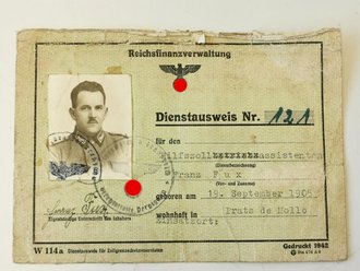 Reichsfinanzverwaltung Dienstausweis für einen Hilfszollassistenten an der französisch-spanischen Grenz datiert 1943