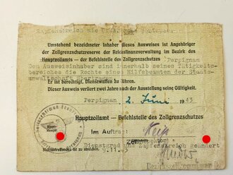 Reichsfinanzverwaltung Dienstausweis für einen Hilfszollassistenten an der französisch-spanischen Grenz datiert 1943