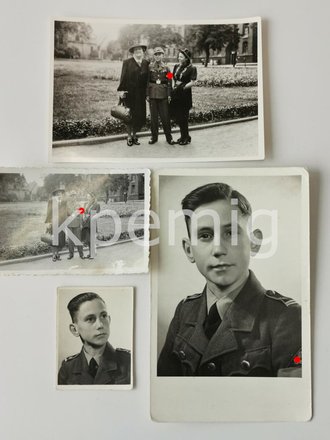 4 Aufnahmen eines HJ-Angehörigen mit unleserlichem Ärmelband, Maße 9 x 12cm, 6 x 9cm