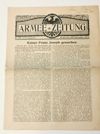 Armee-Zeitung, Nr. 291, St. Quentin, datiert 25....