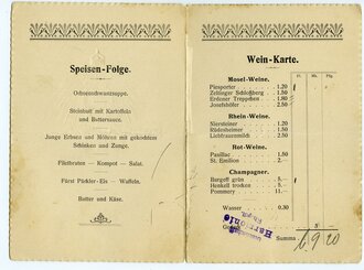 Offizier - Vereinigung des Landwehrbezirks Rheydt, Mittags-Tafel, datiert 1905, gerissen