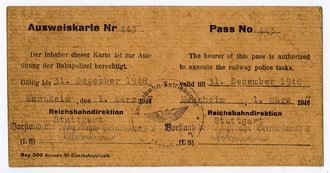 Reichsbahndirektion, Ausweiskarte Nr. 443, datiert 1948