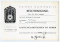 Deutscher Schützenbund, Bescheinigung über den Erhalt des Großen Leistungsabzeichens in Silber, datiert 1984