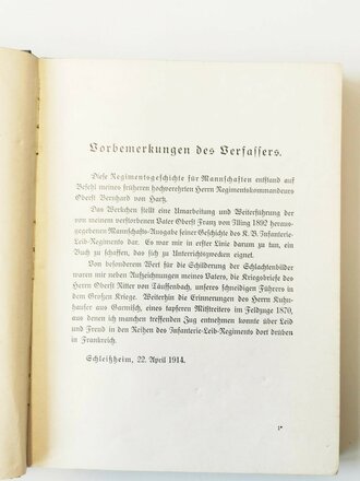 Königlich Bayerisches Infanterie-Leib-Regiment 1814 - 1914, datiert 1914, 222 Seiten, A5