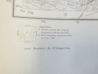 Deutsche Heereskarte Pforzheim 62 x 65 cm, datiert 1944