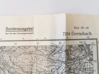 Militärkarte Gernsbach/Quingey, datiert 1945, 71 x 56 cm, Rückseite bedruckt