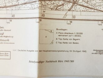 Deutsche Heereskarte Schleital/Forbach, 58 x 60 cm, datiert 1945, Rückseite bedruckt