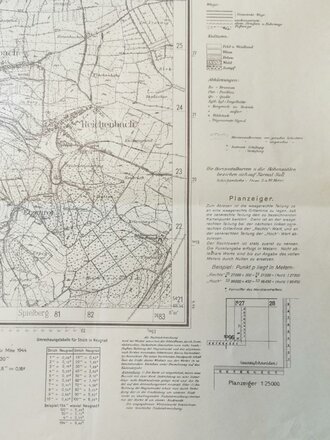 Deutsche Heereskarte Ettlingen, 64 x 60  cm, datiert 1944