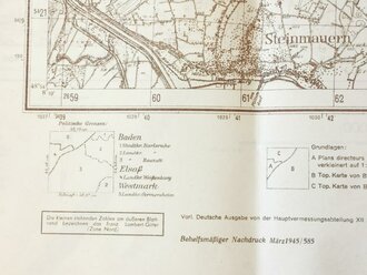 Deutsche Heereskarte Durmersheim/Saargemünd, 60 x 58  cm, datiert 1945, Rückseite bedruckt