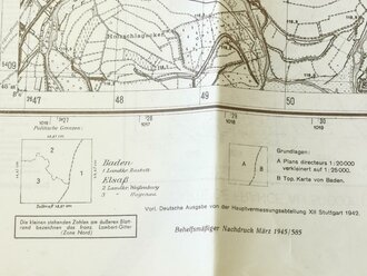 Deutsche Heereskarte Iffezheim/Pontarlier, 60 x 57  cm, datiert 1945, Rückseite bedruckt
