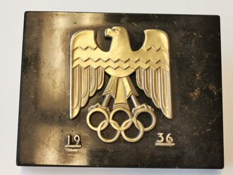 Olympische Spiele 1936 in Berlin, Dekorativer Erinnerungsgegenstand, Marmorplatte mit Auflage, Maße 10 x 13cm