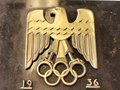 Olympische Spiele 1936 in Berlin, Dekorativer Erinnerungsgegenstand, Marmorplatte mit Auflage, Maße 10 x 13cm