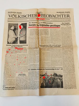 Völkischer Beobachter, Norddeutsche Ausgabe, 225. Ausgabe, 12. August 1944 "Sowjets vor Ostpreußen geschlagen"