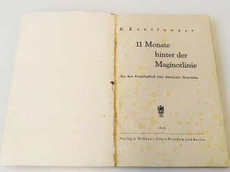 "Elf Monate hinter der Maginotlinie", A5, datiert 1941, 144 Seiten