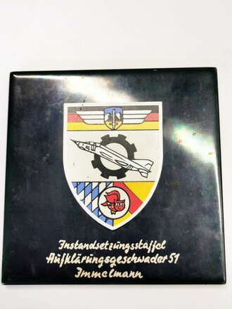 Bundeswehr, dekorative Fliese "Instandsetzungsstaffel Aufklärungsgeschwader 51 Immelmann", Maße 11 x 11 cm